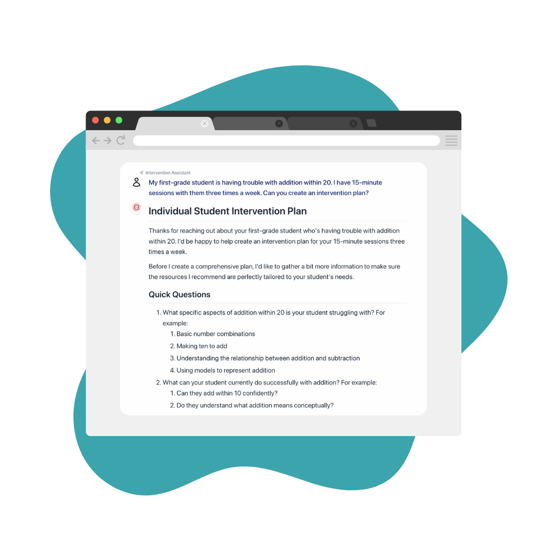 A browser window showing AI Math Coach with a sample prompt and the response