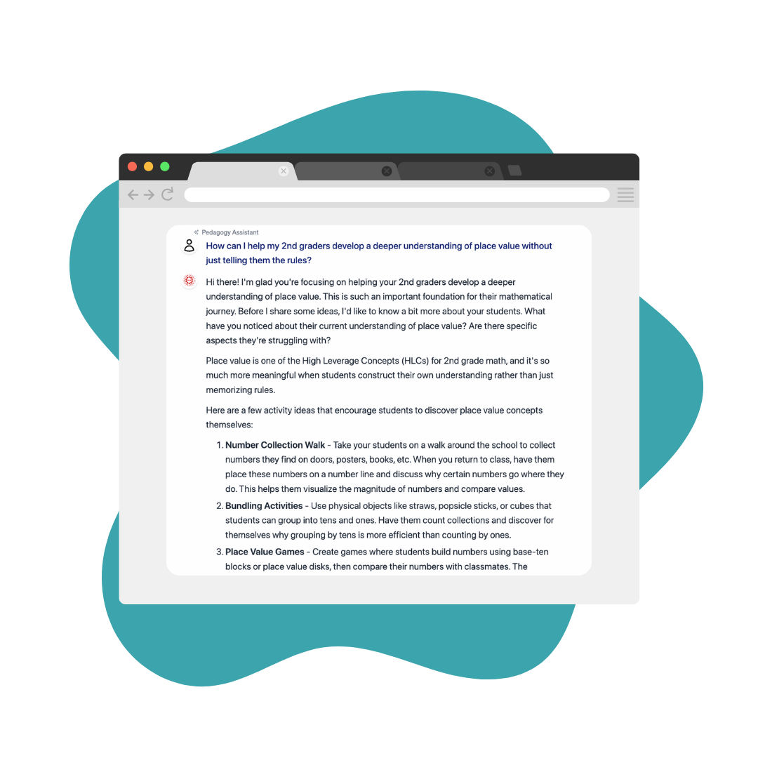A browser window showing AI Math Coach with a sample prompt and the response